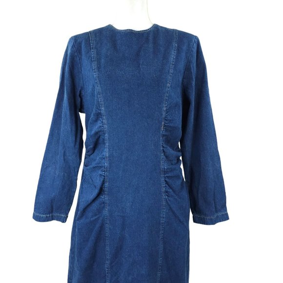 Vintage Denim Dress Modest READ SIZE 13/14 Long Sleeve Y2K 80s 90s Dark Wash - Picture 12 of 16